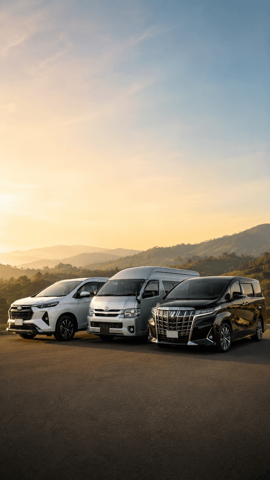 Toyota Alphard Nuabi Trans dengan latar lampu kota Bandung malam hari